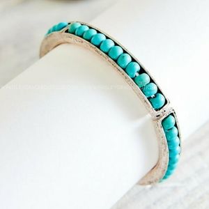 Silver Turquoise Beaded Stretch Bangle